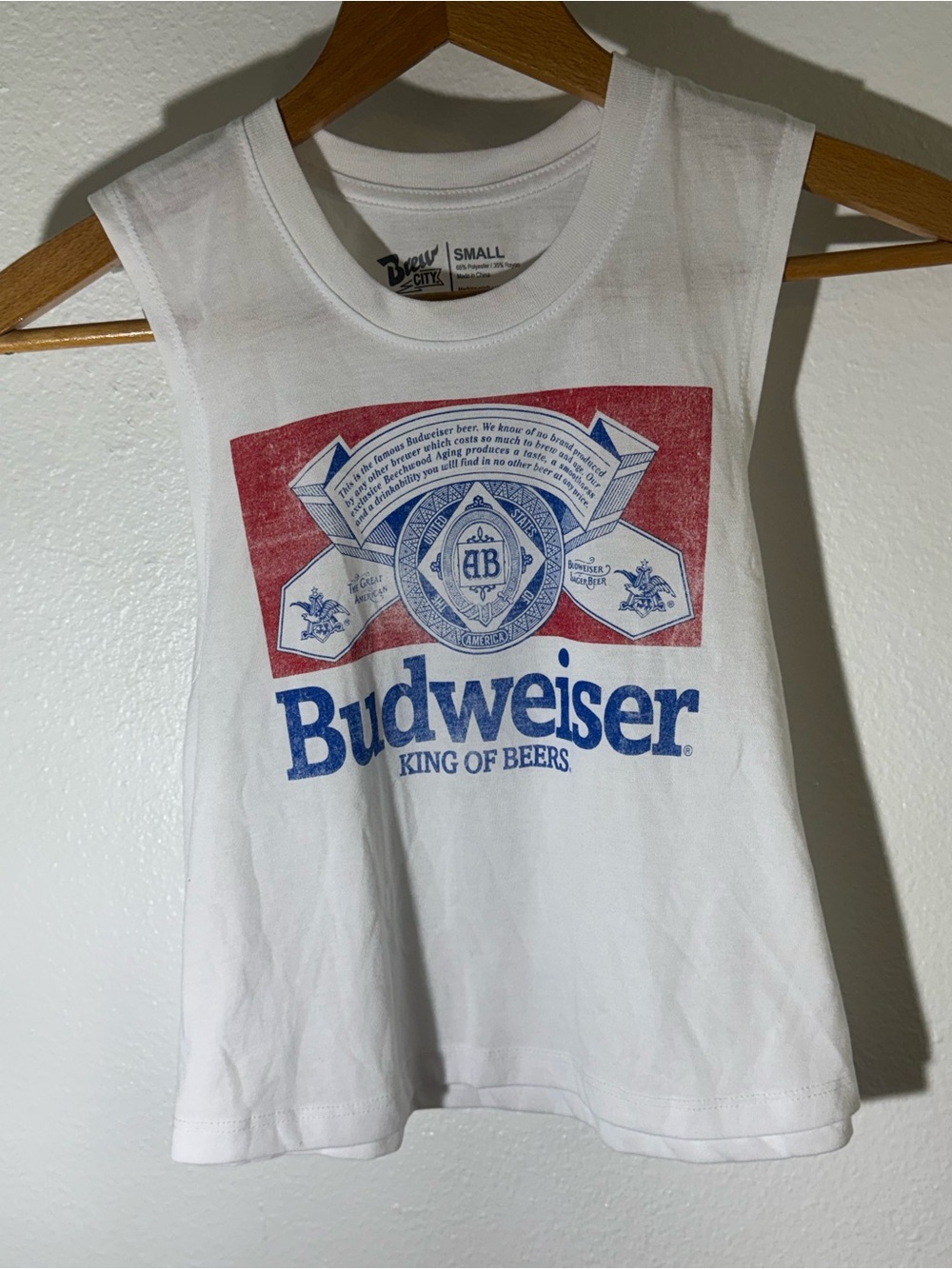 Budweiser White Womens Tank Top Brew City Red Blue Logo Graphic Small
